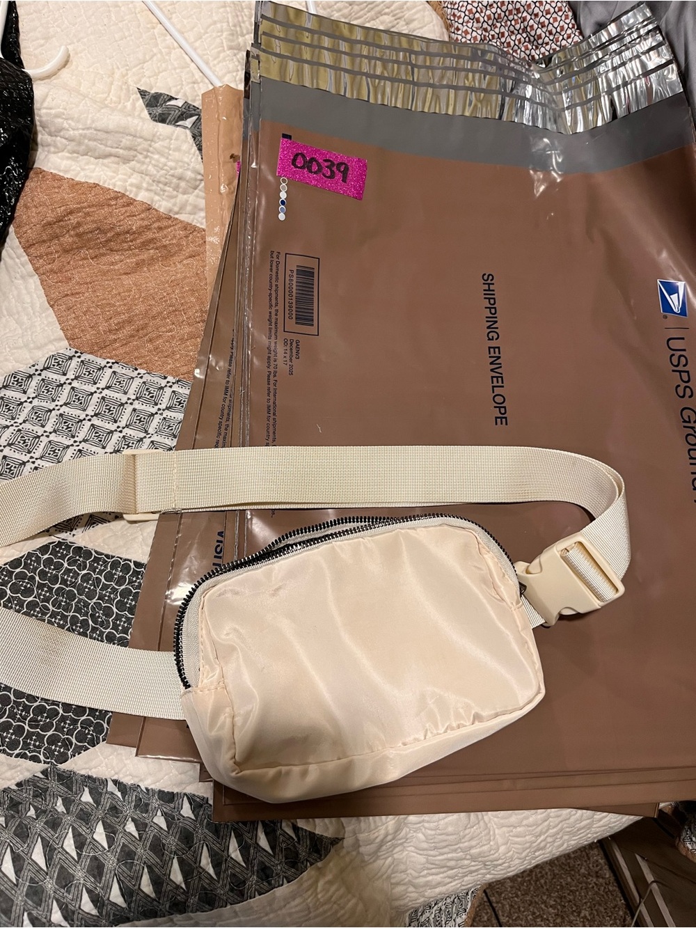 Cream Shoulder Bag with Adjustable Strap